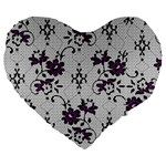 Elegant Purple Floral Jacquard Mesh Lace Fabric Large 19  Premium Heart Shape Cushions