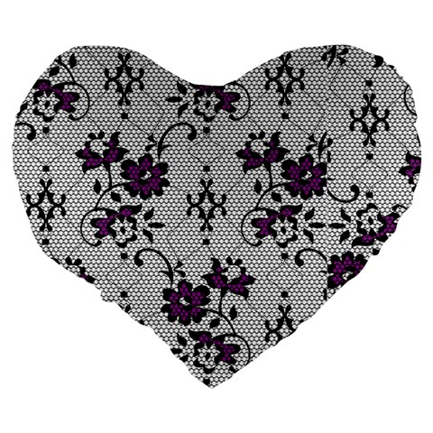 Elegant Purple Floral Jacquard Mesh Lace Fabric Large 19  Premium Heart Shape Cushions from ArtsNow.com Back