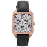 Elegant Purple Floral Jacquard Mesh Lace Fabric Rose Gold Leather Watch 