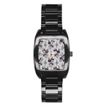 Elegant Purple Floral Jacquard Mesh Lace Fabric Stainless Steel Barrel Watch