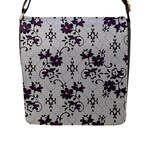 Elegant Purple Floral Jacquard Mesh Lace Fabric Flap Closure Messenger Bag (L)