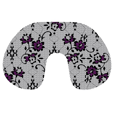 Elegant Purple Floral Jacquard Mesh Lace Fabric Travel Neck Pillow from ArtsNow.com Back