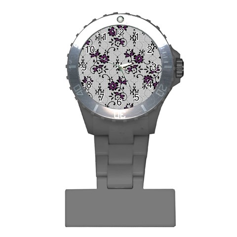 Elegant Purple Floral Jacquard Mesh Lace Fabric Plastic Nurses Watch from ArtsNow.com Front