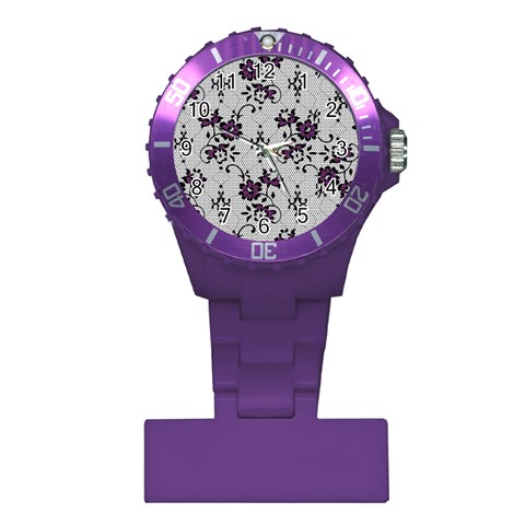 Elegant Purple Floral Jacquard Mesh Lace Fabric Plastic Nurses Watch from ArtsNow.com Front