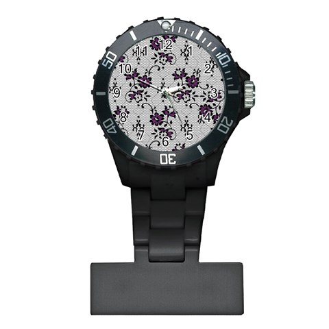 Elegant Purple Floral Jacquard Mesh Lace Fabric Plastic Nurses Watch from ArtsNow.com Front