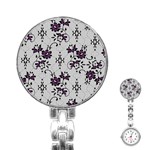 Elegant Purple Floral Jacquard Mesh Lace Fabric Stainless Steel Nurses Watch