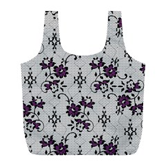 Elegant Purple Floral Jacquard Mesh Lace Fabric Full Print Recycle Bag (L) from ArtsNow.com Front