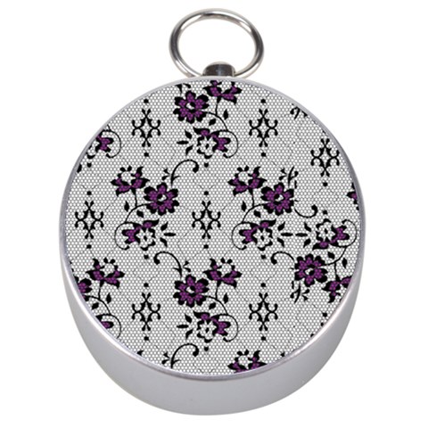 Elegant Purple Floral Jacquard Mesh Lace Fabric Silver Compasses from ArtsNow.com Front