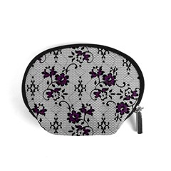 Elegant Purple Floral Jacquard Mesh Lace Fabric Accessory Pouch (Small) from ArtsNow.com Front