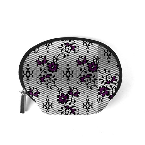 Elegant Purple Floral Jacquard Mesh Lace Fabric Accessory Pouch (Small) from ArtsNow.com Back