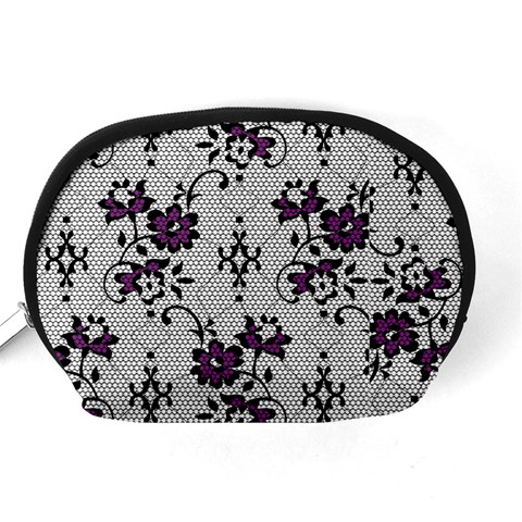 Elegant Purple Floral Jacquard Mesh Lace Fabric Accessory Pouch (Medium) from ArtsNow.com Back