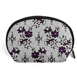 Elegant Purple Floral Jacquard Mesh Lace Fabric Accessory Pouch (Large)