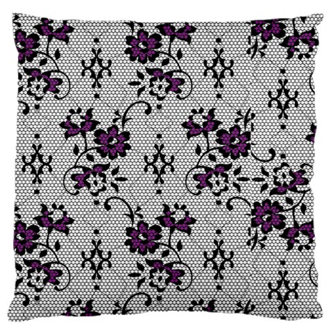 Elegant Purple Floral Jacquard Mesh Lace Fabric Large Premium Plush Fleece Cushion Case (Two Sides) from ArtsNow.com Back