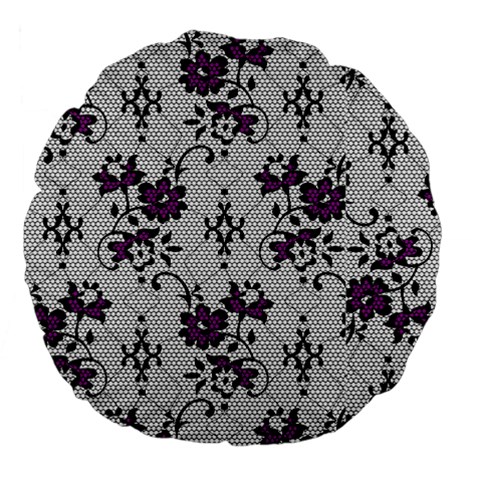 Elegant Purple Floral Jacquard Mesh Lace Fabric Large 18  Premium Flano Round Cushions from ArtsNow.com Front