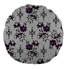 Elegant Purple Floral Jacquard Mesh Lace Fabric Large 18  Premium Flano Round Cushions from ArtsNow.com Front