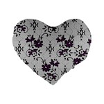 Elegant Purple Floral Jacquard Mesh Lace Fabric Standard 16  Premium Flano Heart Shape Cushions