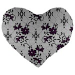 Elegant Purple Floral Jacquard Mesh Lace Fabric Large 19  Premium Flano Heart Shape Cushions