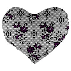 Elegant Purple Floral Jacquard Mesh Lace Fabric Large 19  Premium Flano Heart Shape Cushions from ArtsNow.com Back