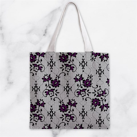 Elegant Purple Floral Jacquard Mesh Lace Fabric Zipper Grocery Tote Bag from ArtsNow.com Front