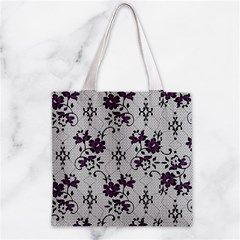 Elegant Purple Floral Jacquard Mesh Lace Fabric Zipper Grocery Tote Bag from ArtsNow.com Back