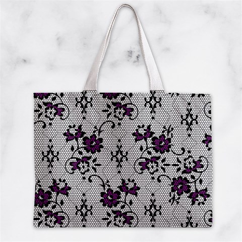 Elegant Purple Floral Jacquard Mesh Lace Fabric Zipper Mini Tote Bag from ArtsNow.com Front