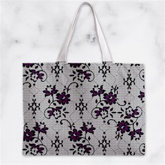 Elegant Purple Floral Jacquard Mesh Lace Fabric Zipper Mini Tote Bag from ArtsNow.com Front