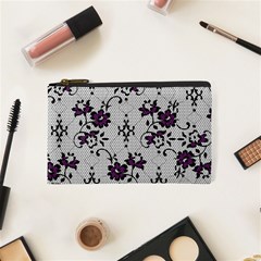 Elegant Purple Floral Jacquard Mesh Lace Fabric Cosmetic Bag (XS) from ArtsNow.com Front