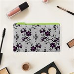 Elegant Purple Floral Jacquard Mesh Lace Fabric Cosmetic Bag (XS)