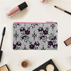 Elegant Purple Floral Jacquard Mesh Lace Fabric Cosmetic Bag (XS) from ArtsNow.com Back