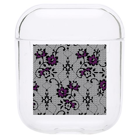 Elegant Purple Floral Jacquard Mesh Lace Fabric Hard PC AirPods 1/2 Case from ArtsNow.com Front