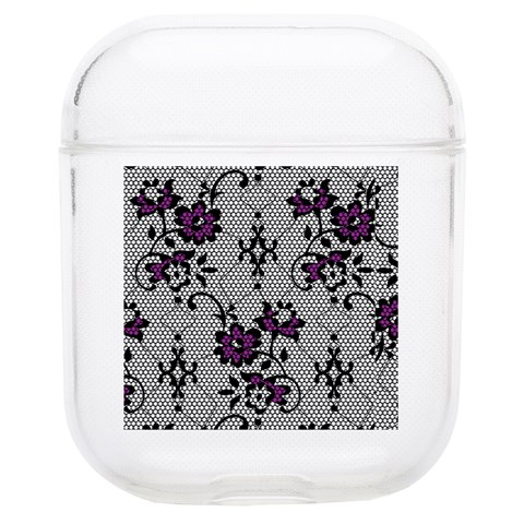 Elegant Purple Floral Jacquard Mesh Lace Fabric Soft TPU AirPods 1/2 Case from ArtsNow.com Front