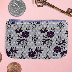 Elegant Purple Floral Jacquard Mesh Lace Fabric Large Coin Purse from ArtsNow.com Front