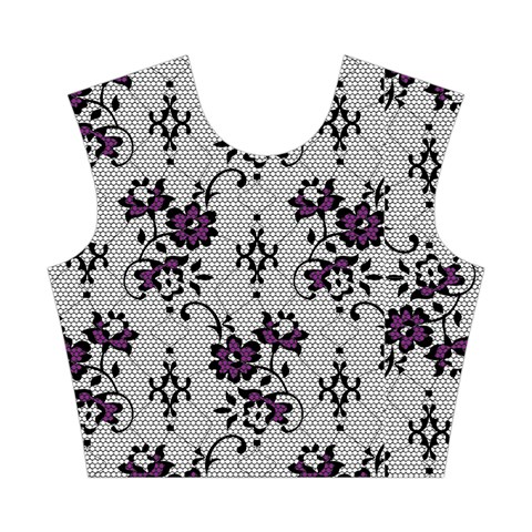 Elegant Purple Floral Jacquard Mesh Lace Fabric Cotton Crop Top from ArtsNow.com Front