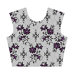 Elegant Purple Floral Jacquard Mesh Lace Fabric Cotton Crop Top from ArtsNow.com Front