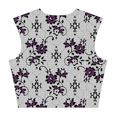 Elegant Purple Floral Jacquard Mesh Lace Fabric Cotton Crop Top from ArtsNow.com Back