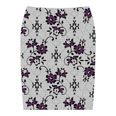 Elegant Purple Floral Jacquard Mesh Lace Fabric Midi Wrap Pencil Skirt from ArtsNow.com Back