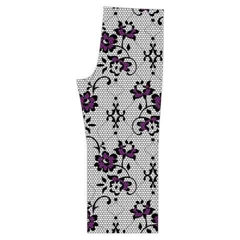 Elegant Purple Floral Jacquard Mesh Lace Fabric Spaghetti Top Long Pants Satin Pajamas Set from ArtsNow.com Back Bottom Right