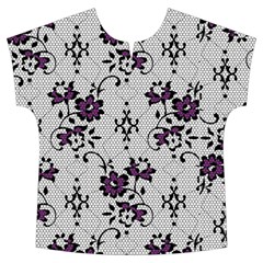 Elegant Purple Floral Jacquard Mesh Lace Fabric Short Sleeve Long Pants Satin Pajamas Set from ArtsNow.com Front