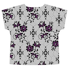 Elegant Purple Floral Jacquard Mesh Lace Fabric Short Sleeve Long Pants Satin Pajamas Set from ArtsNow.com Back