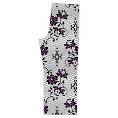 Elegant Purple Floral Jacquard Mesh Lace Fabric Short Sleeve Long Pants Satin Pajamas Set from ArtsNow.com Back Bottom Right