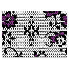 Elegant Purple Floral Jacquard Mesh Lace Fabric Everyday Shoulder Bag with Pouch Bag from ArtsNow.com Front Pocket