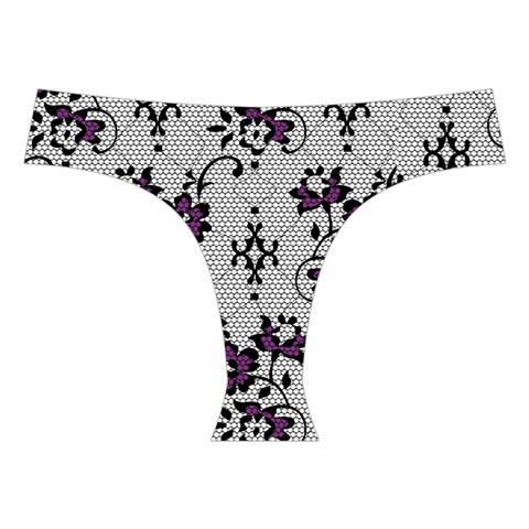 Elegant Purple Floral Jacquard Mesh Lace Fabric Cross Back Hipster Bikini Set from ArtsNow.com Front Under