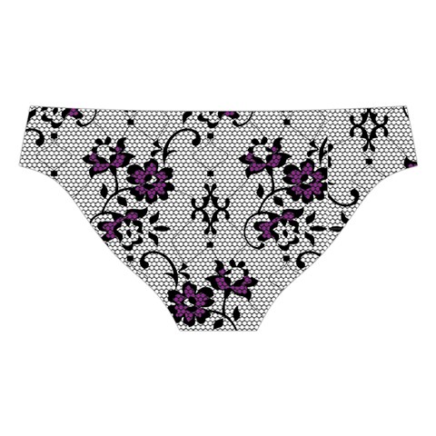 Elegant Purple Floral Jacquard Mesh Lace Fabric Cross Back Hipster Bikini Set from ArtsNow.com Back Under