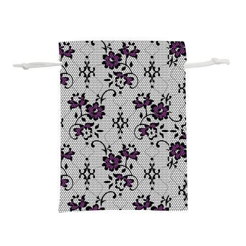 Elegant Purple Floral Jacquard Mesh Lace Fabric Lightweight Drawstring Pouch (S) from ArtsNow.com Front