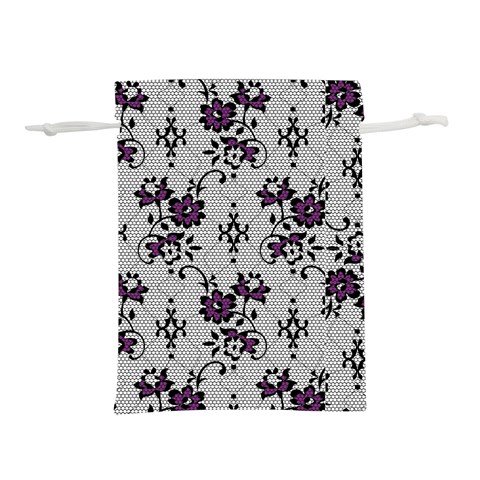 Elegant Purple Floral Jacquard Mesh Lace Fabric Lightweight Drawstring Pouch (L) from ArtsNow.com Front