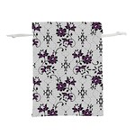 Elegant Purple Floral Jacquard Mesh Lace Fabric Lightweight Drawstring Pouch (L)