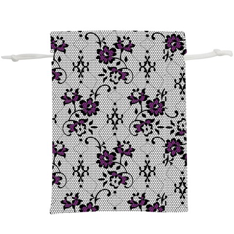 Elegant Purple Floral Jacquard Mesh Lace Fabric Lightweight Drawstring Pouch (XL) from ArtsNow.com Front