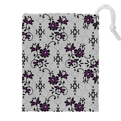 Elegant Purple Floral Jacquard Mesh Lace Fabric Drawstring Pouch (4XL) from ArtsNow.com Front