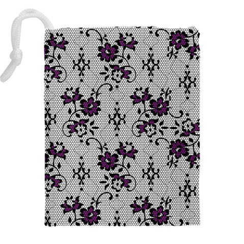 Elegant Purple Floral Jacquard Mesh Lace Fabric Drawstring Pouch (4XL) from ArtsNow.com Back