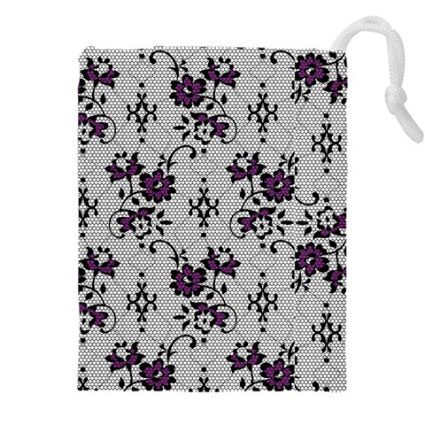 Elegant Purple Floral Jacquard Mesh Lace Fabric Drawstring Pouch (5XL) from ArtsNow.com Front